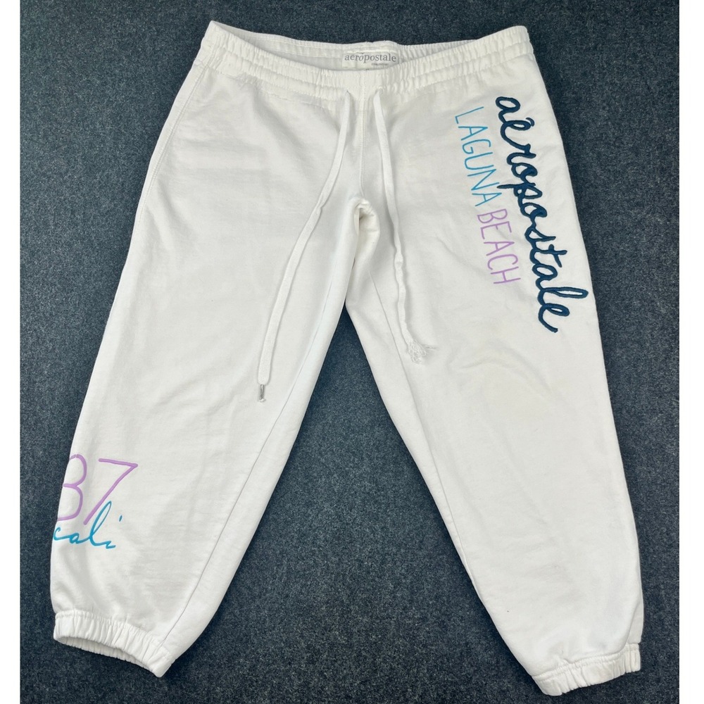 Aeropostale Laguna Beach White Graphic Sweatpants Joggers Mens Medium White